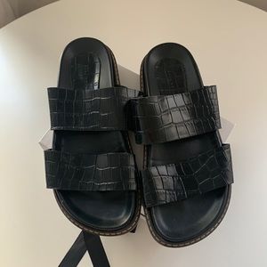 ZARA black croc slide sandals